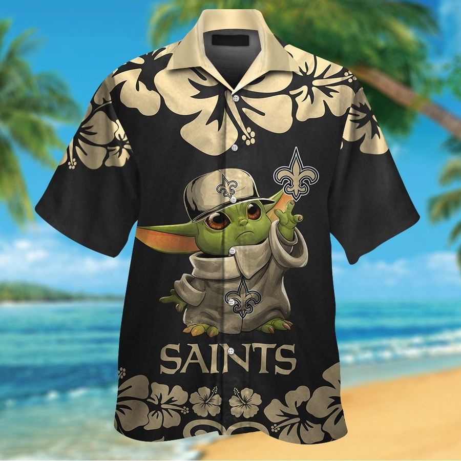 New Orleans Saints Baby Yoda Short Sleeve Button Up Tropical Aloha Hawaiian Shirts For Men Women