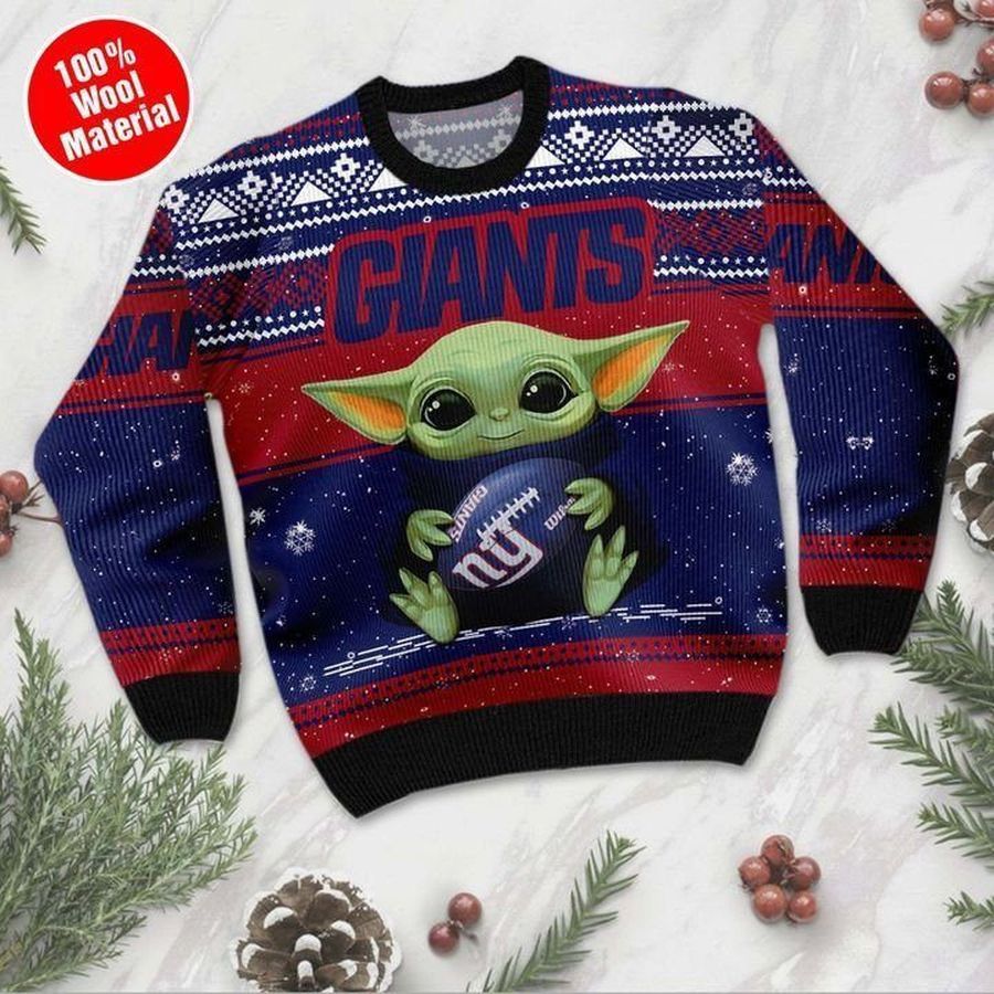 New York Giants Baby Yoda Ugly Christmas Sweater All Over