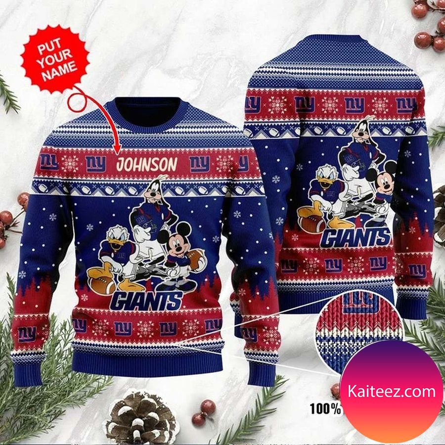 New York Giants Disney Donald Duck Mickey Mouse Goofy Personalized Christmas Ugly Sweater
