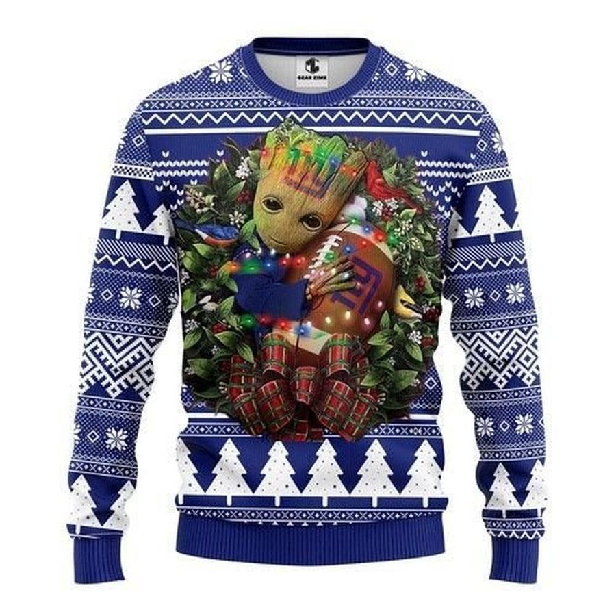 New York Giants Groot Hug Ugly Christmas Sweater All Over