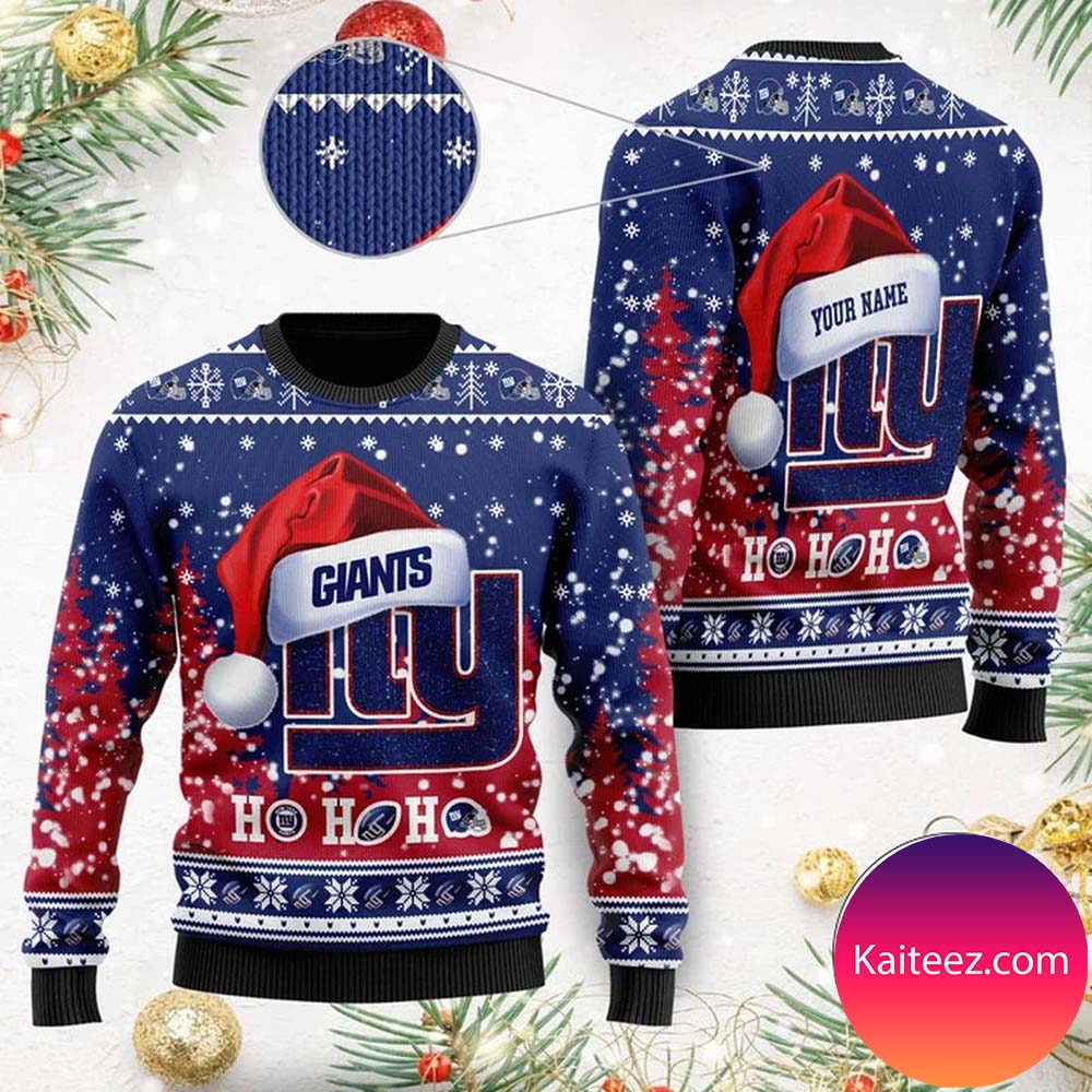 New York Giants Symbol Wearing Santa Claus Hat Ho Ho Ho Custom Personalized Christmas Ugly Sweater
