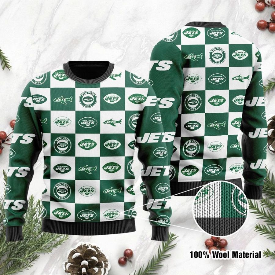 New York Jets Logo Checkered Flannel Ugly Christmas Sweater, Ugly Sweater, Christmas Sweaters, Hoodie, Sweatshirt, Sweater