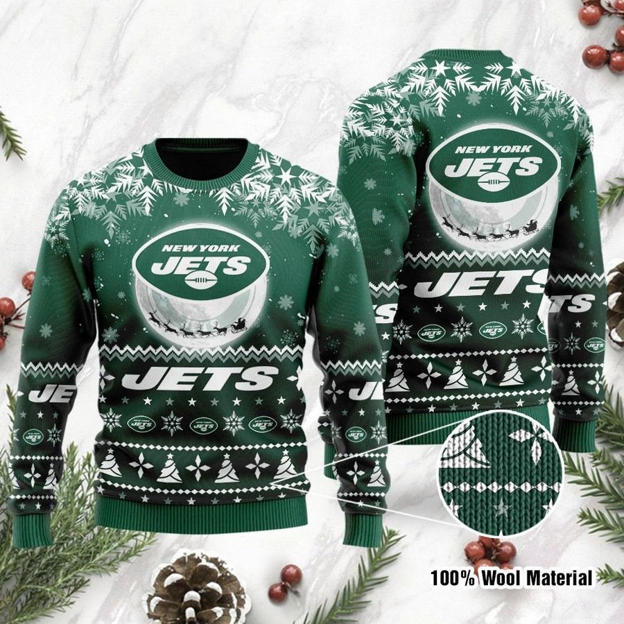 New York Jets Santa Claus In The Moon Ugly Christmas Sweater, Ugly Sweater, Christmas Sweaters, Hoodie, Sweatshirt, Sweater