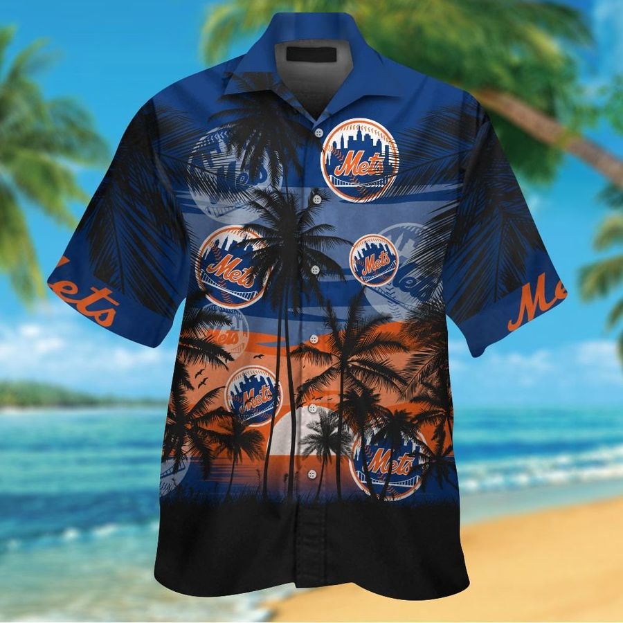 New York Mets Vintage Sea Island Pattern Hawaiian Shirt And