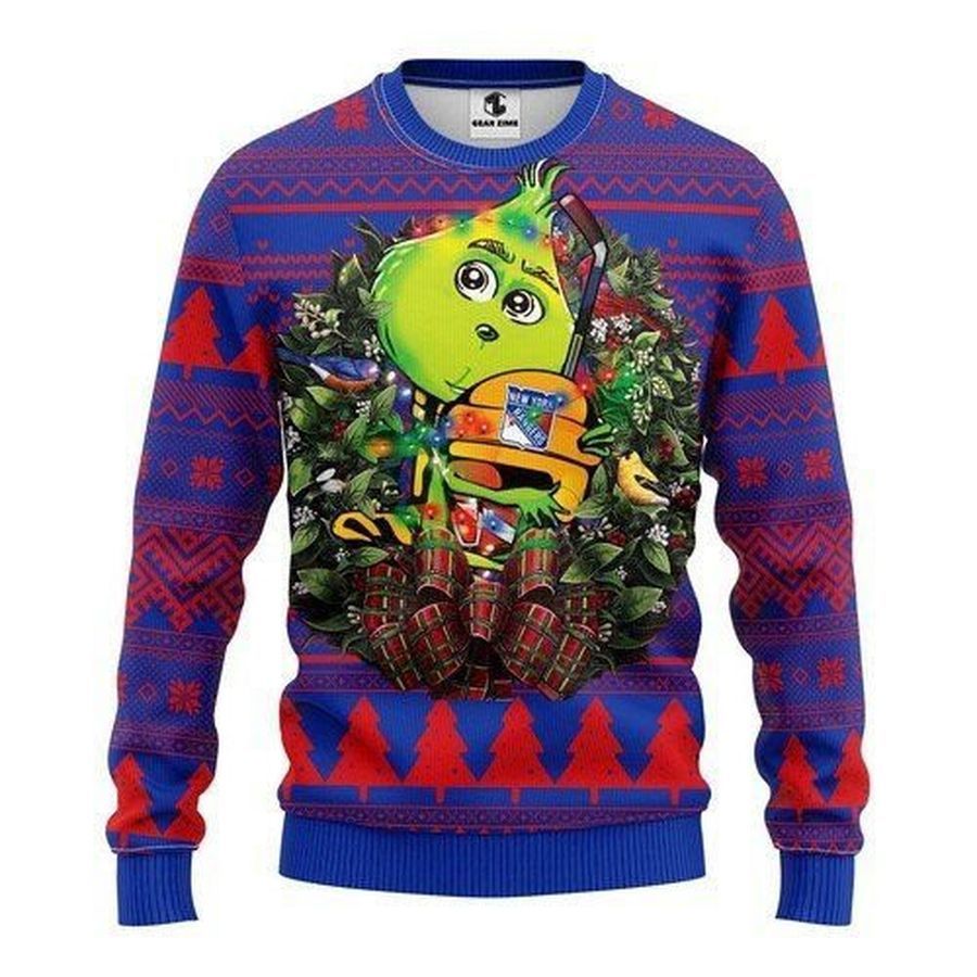 New York Rangers Grinch Hug Ugly Christmas Sweater All Over