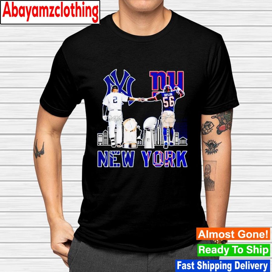 New York Yankees Derek Jeter New York Giants Lawrence Taylor signatures shirt