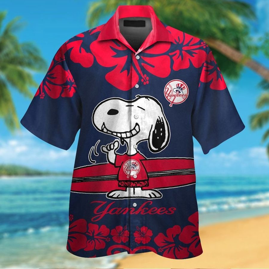 New York Yankees Snoopy Short Sleeve Button Up Tropical Aloha Hawaiian Shirts For Men Women