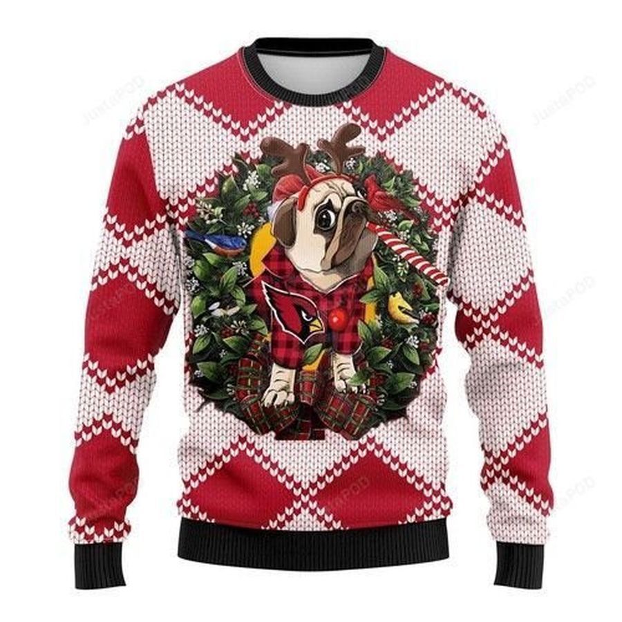 Nfl Arizona Cardinals Pug Dog Ugly Christmas Sweater All Over