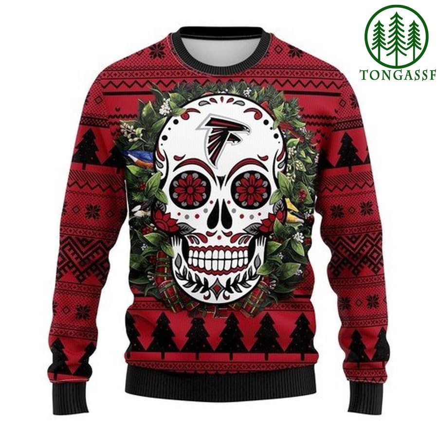 Nfl Atlanta Falcons Skull Flower Christmas Ugly Sweater
