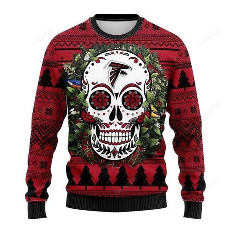Nfl Atlanta Falcons Skull Flower Ugly Christmas Sweater, All Over Print Sweatshirt, Ugly Sweater, Christmas Sweaters, Hoodie, Sweater