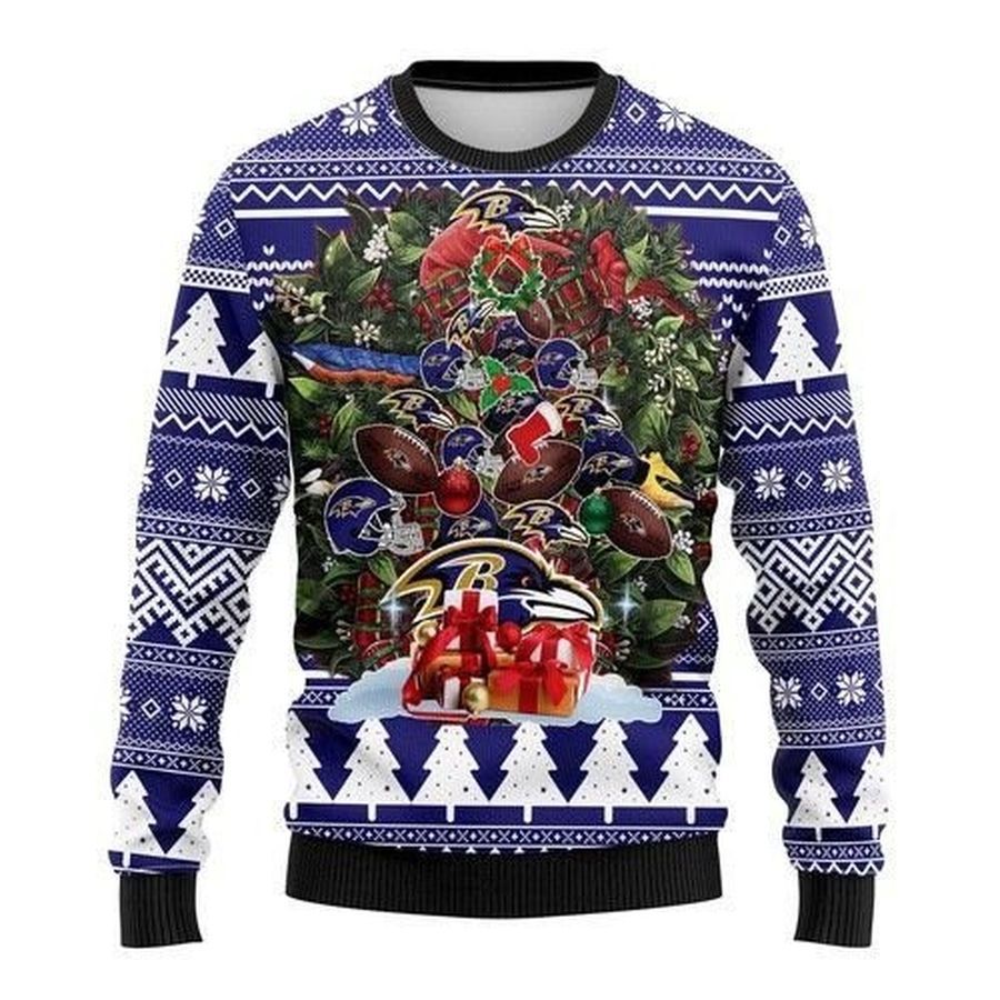 Nfl Baltimore Ravens Tree Christmas Ugly Christmas Sweater All Over