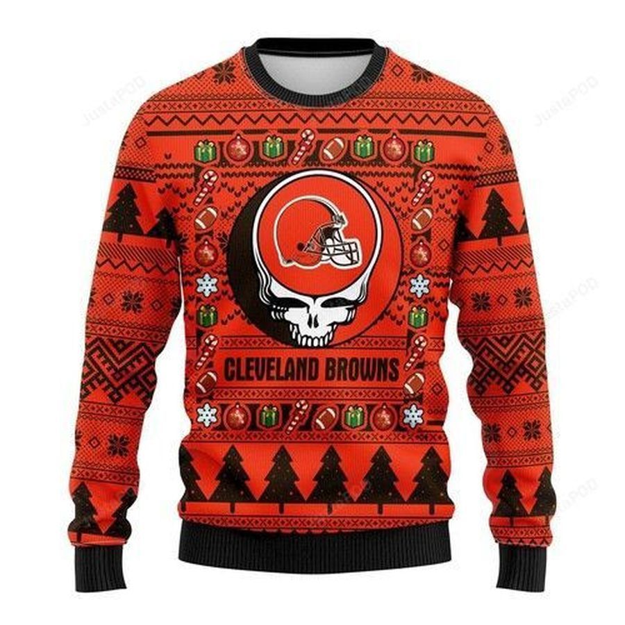 Nfl Cleveland Browns Grateful Dead Ugly Christmas Sweater All Over