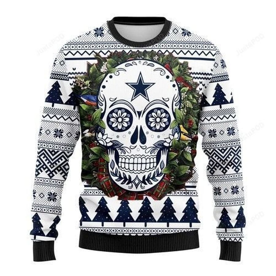 Nfl Dallas Cowboys Skull Flower Ugly Christmas Sweater All Over