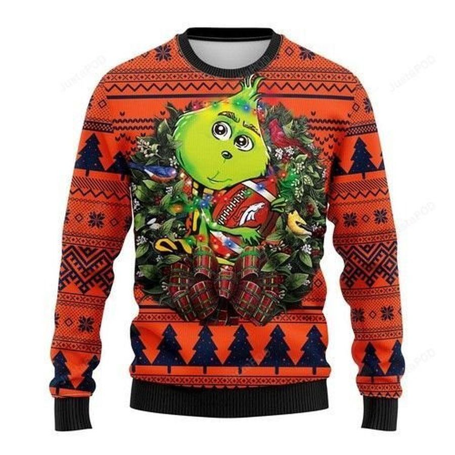 Nfl Denver Brocos Grinch Hug Ugly Christmas Sweater All Over
