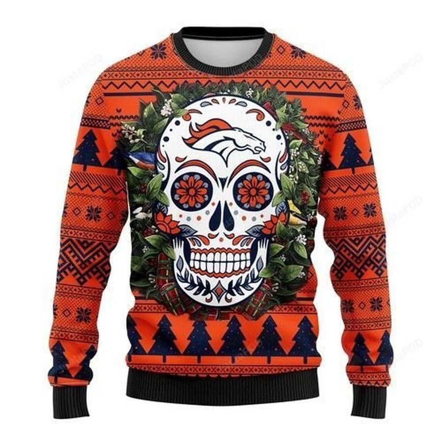 Nfl Denver Brocos Skull Ugly Christmas Sweater All Over Print