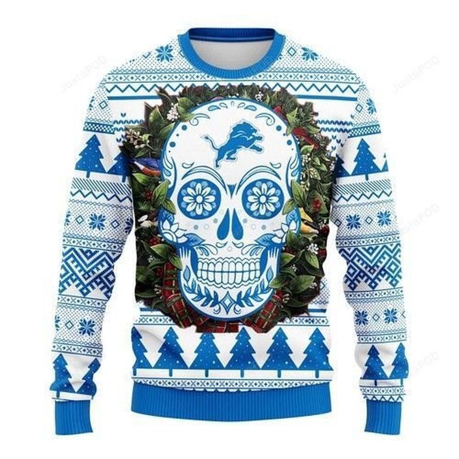 Nfl Detroit Lions Skull Flower Ugly Christmas Sweater All Over