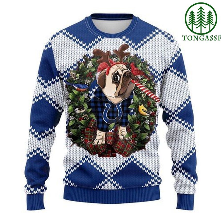 Nfl Indianapolis Colts Pug Dog and Candy Cane Christmas Ugly Sweater