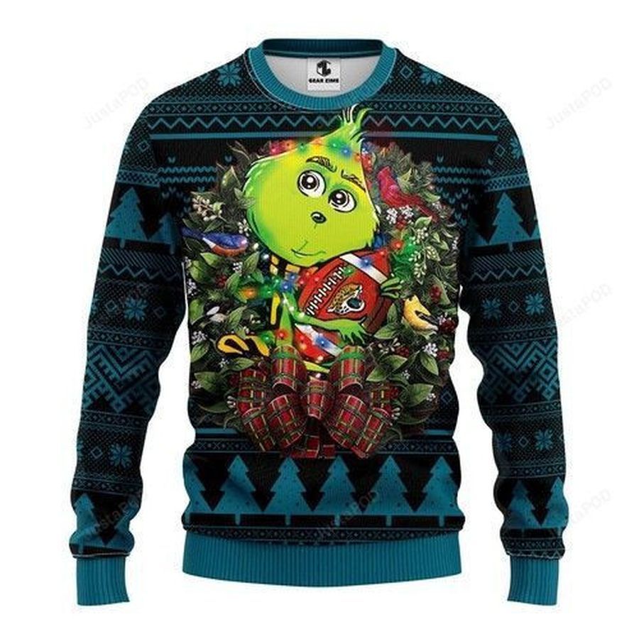 Nfl Jacksonville Jaguars Grinch Hug Ugly Christmas Sweater All Over