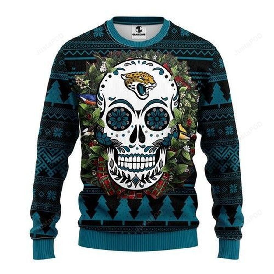 Nfl Jacksonville Jaguars Skull Flower Ugly Christmas Sweater All Over