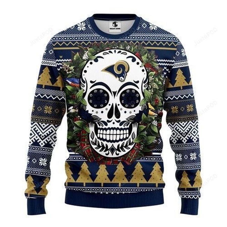 Nfl Los Angeles Rams Skull Flower Ugly Christmas Sweater All