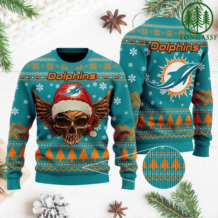 NFL Miami Dolphins Golden Skull Christmas Ugly Sweater