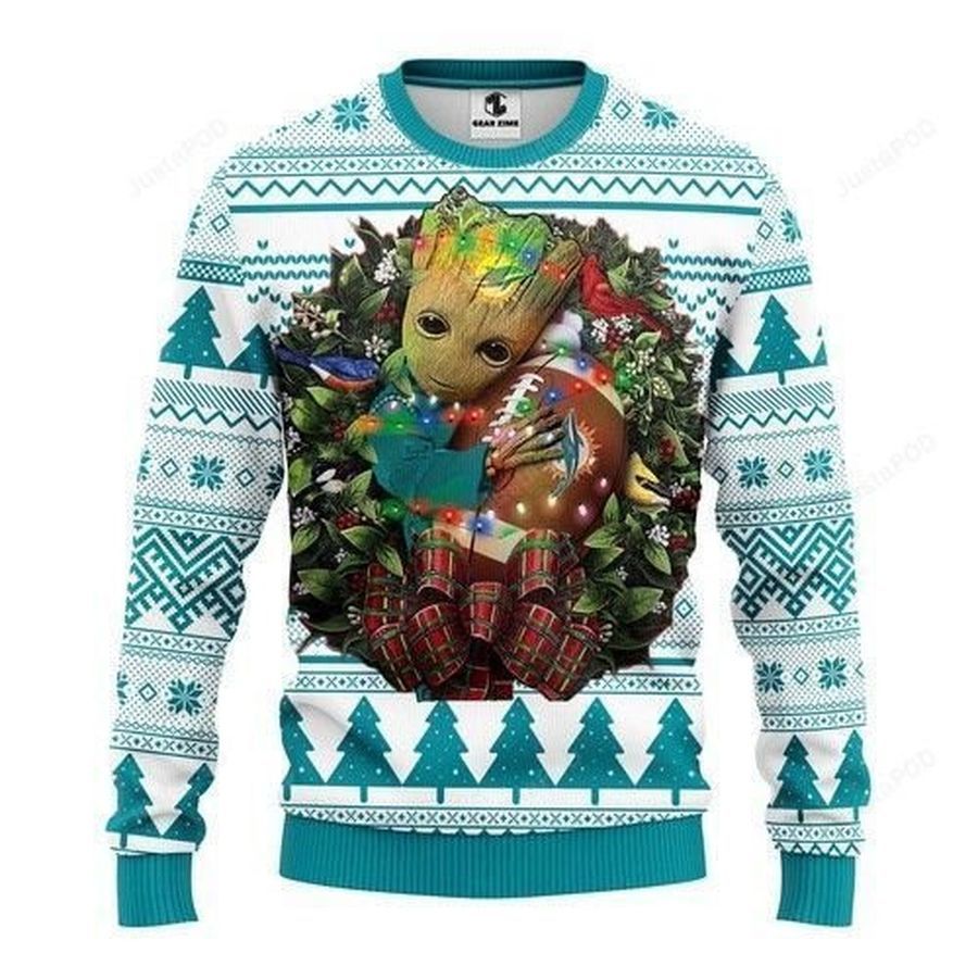 Nfl Miami Dolphins Groot Hug Ugly Christmas Sweater All Over
