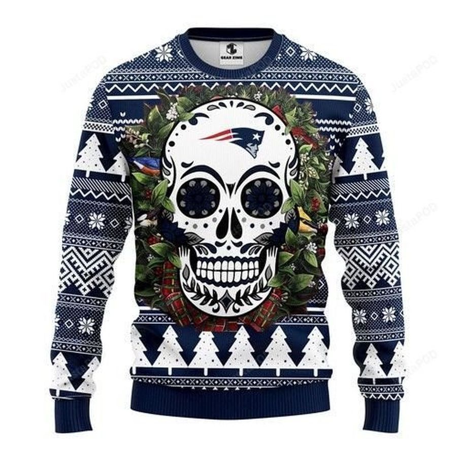 Nfl New England Patriots Skull Flower Ugly Christmas Sweater All