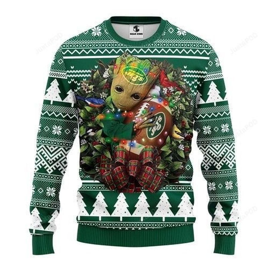 Nfl New York Jets Groot Hug Ugly Christmas Sweater All