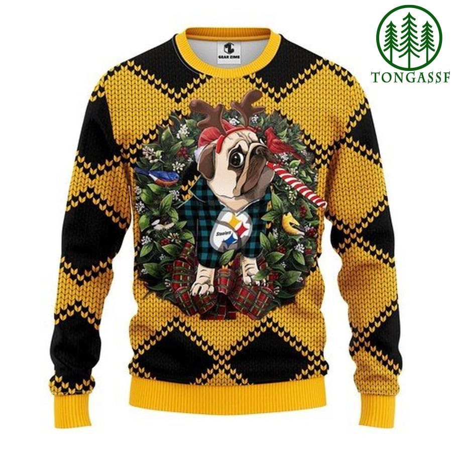 Nfl Pittsburgh Steelers Pug Dog and Candy Cane Christmas Ugly Sweater