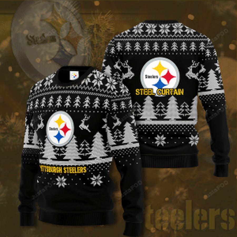 NFL Pittsburgh Steelers Steel Curtain Ugly Christmas Sweater All Over