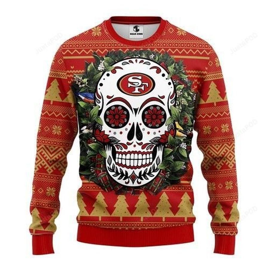 Nfl San Francisco 49ers Skull Flower Ugly Christmas Sweater All