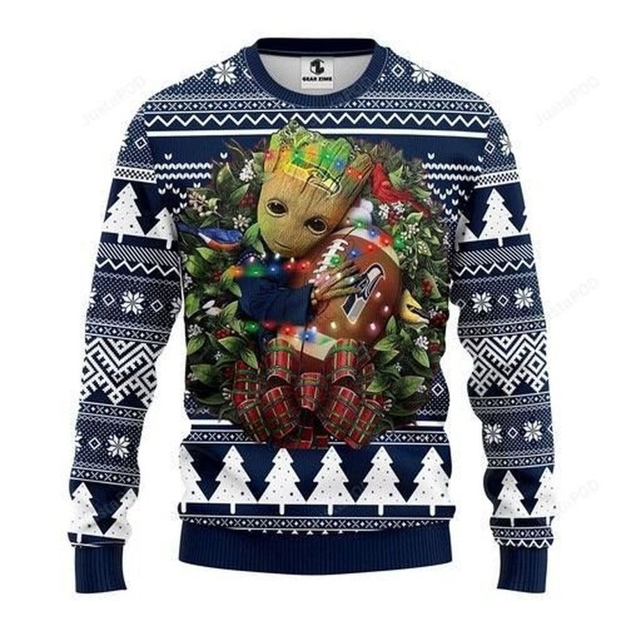 Nfl Seattle Seahawks Groot Hug Ugly Christmas Sweater All Over