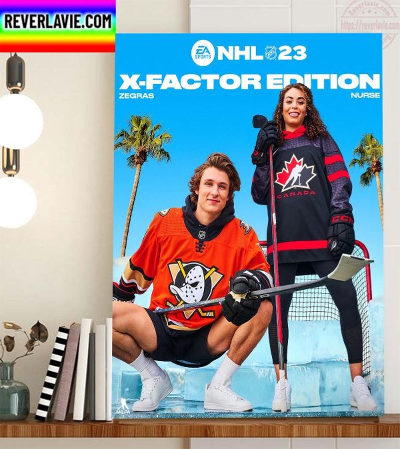 NHL 23 Cover Athletes Trevor Zegras vs Sarah Nurse Home Decor Poster Canvas