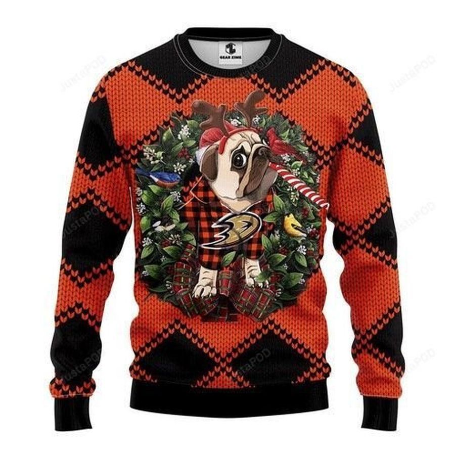 Nhl Anaheim Ducks Pug Dog Ugly Christmas Sweater All Over