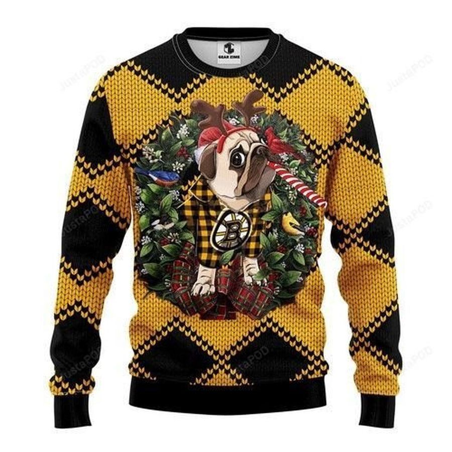 Nhl Boston Bruins Pug Dog Ugly Christmas Sweater All Over