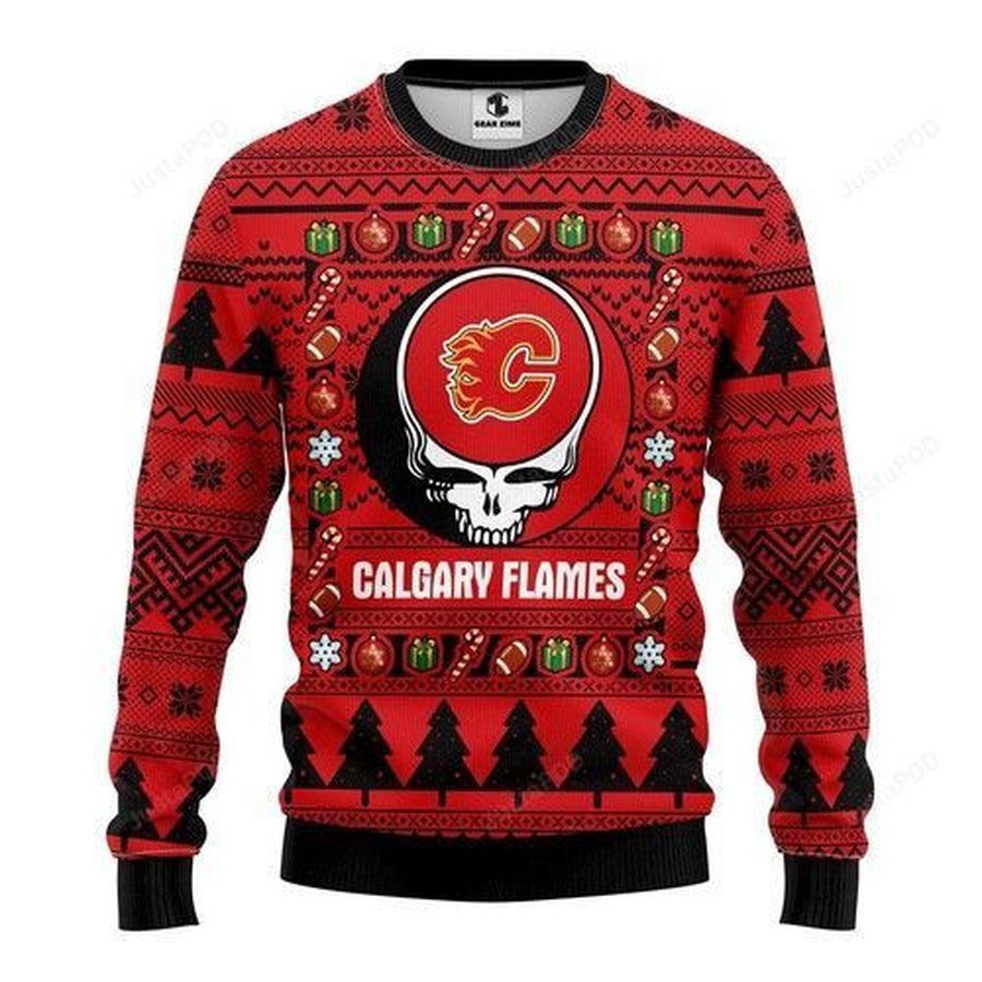 Nhl Calgary Flames Grateful Dead Ugly Christmas Sweater All Over