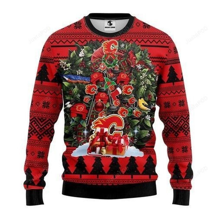 Nhl Calgary Flames Tree Ugly Christmas Sweater All Over Print
