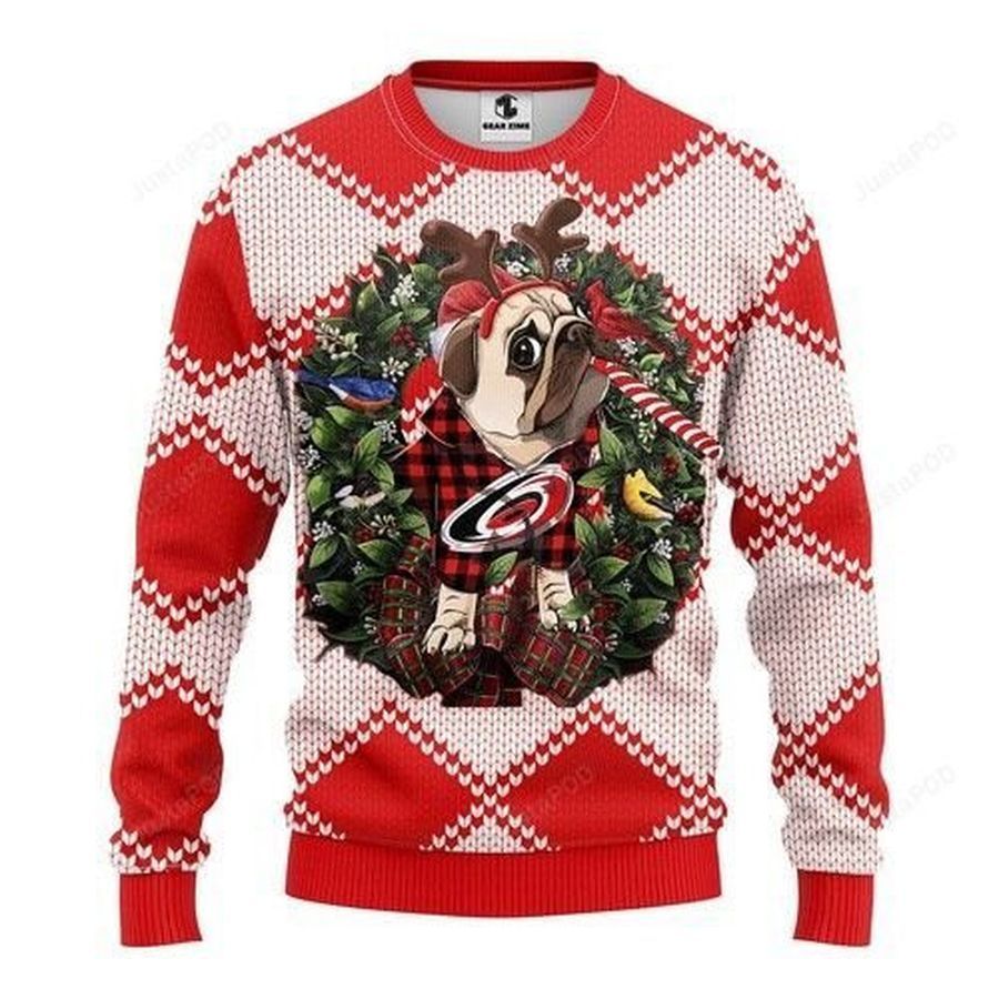 Nhl Carolina Hurricanes Pug Dog Ugly Christmas Sweater All Over
