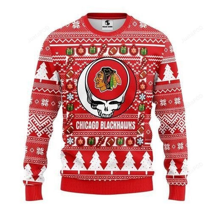 Nhl Chicago Blackhawks Grateful Dead Ugly Christmas Sweater All Over