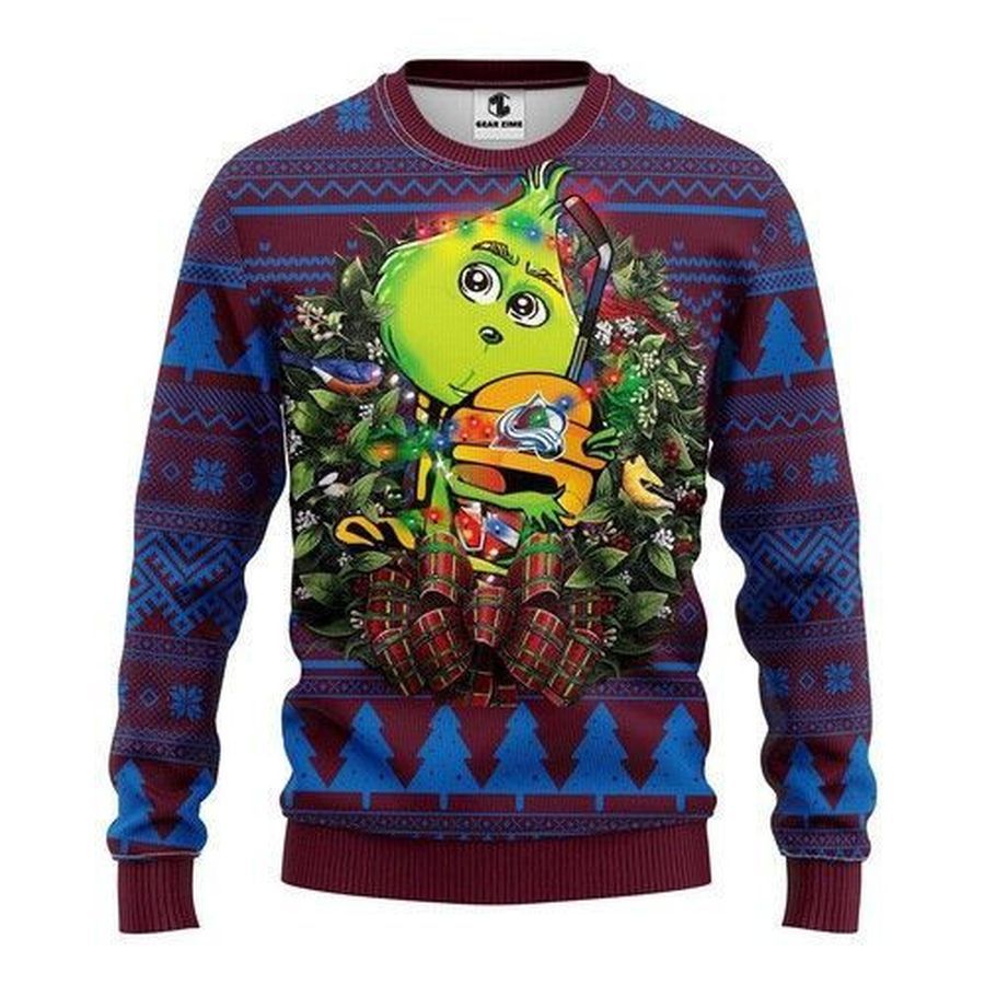 Nhl Colorado Avalanche Grinch Hug Ugly Christmas Sweater All Over
