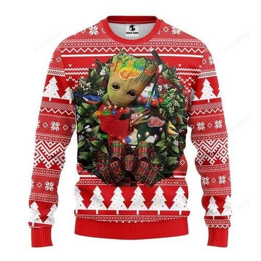 Nhl Detroit Red Wings Groot Hug Ugly Christmas Sweater All