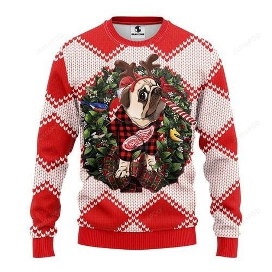 Nhl Detroit Red Wings Pug Dog Ugly Christmas Sweater All