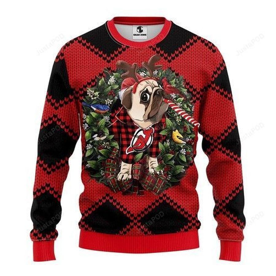 Nhl New Jersey Devils Pug Dog Ugly Christmas Sweater All