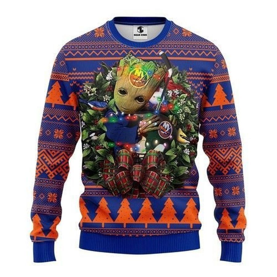 Nhl New York Islanders Groot Hug Ugly Christmas Sweater All