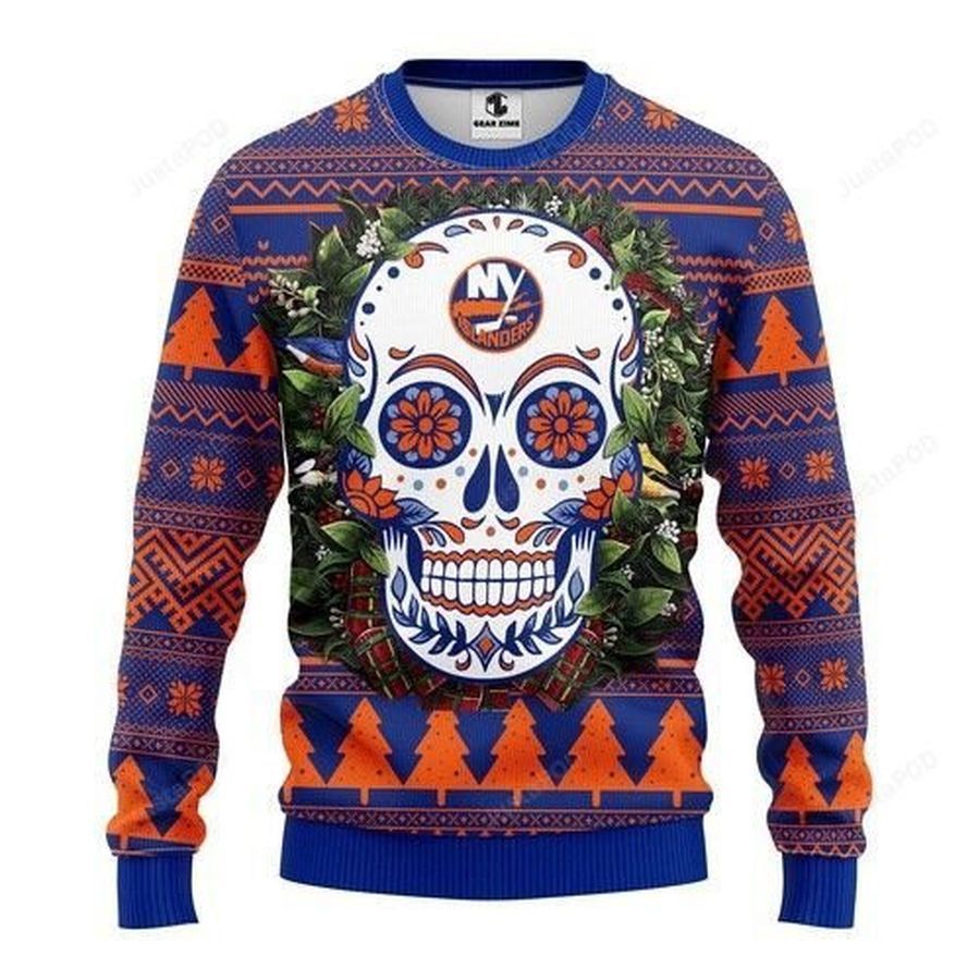 Nhl New York Islanders Skull Ugly Christmas Sweater All Over