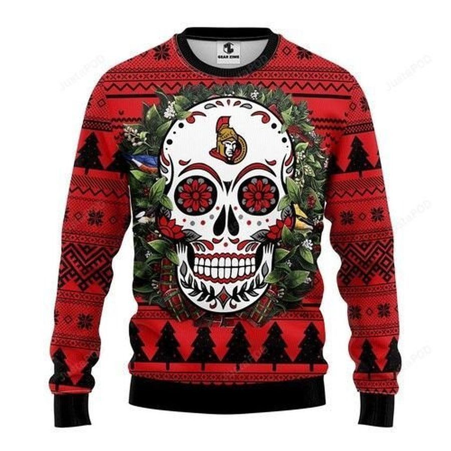 Nhl Ottawa Senators Skull Flower Ugly Christmas Sweater All Over