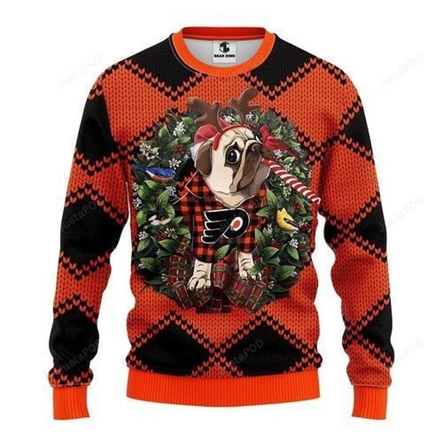 Nhl Philadelphia Flyers Pug Dog Ugly Christmas Sweater All Over