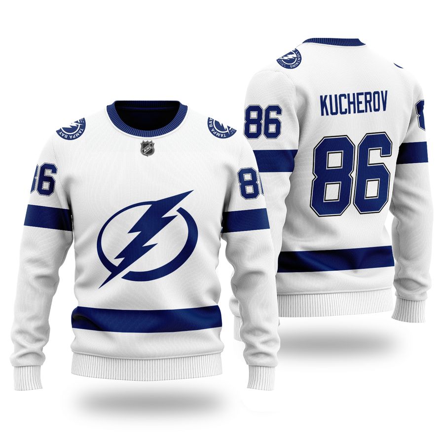 NHL TAMPA BAY LIGHTNING Kucherov 86 white Wool Sweater