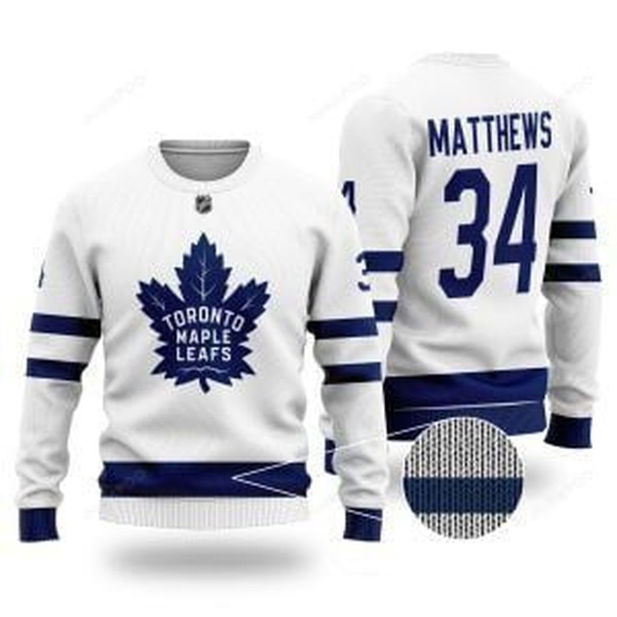NHL Toronto Maple Leafs Matthews 34 White Ugly Sweater, Ugly Sweater, Christmas Sweaters, Hoodie, Sweater
