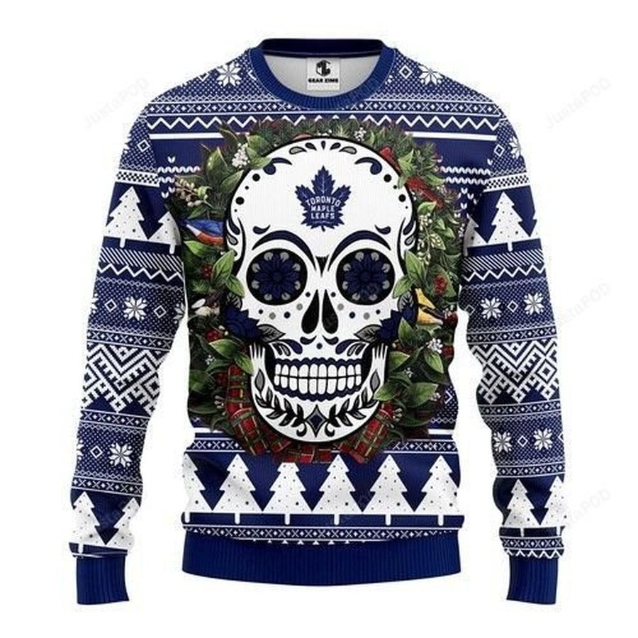 Nhl Toronto Maple Leafs Skull Flower Ugly Christmas Sweater All